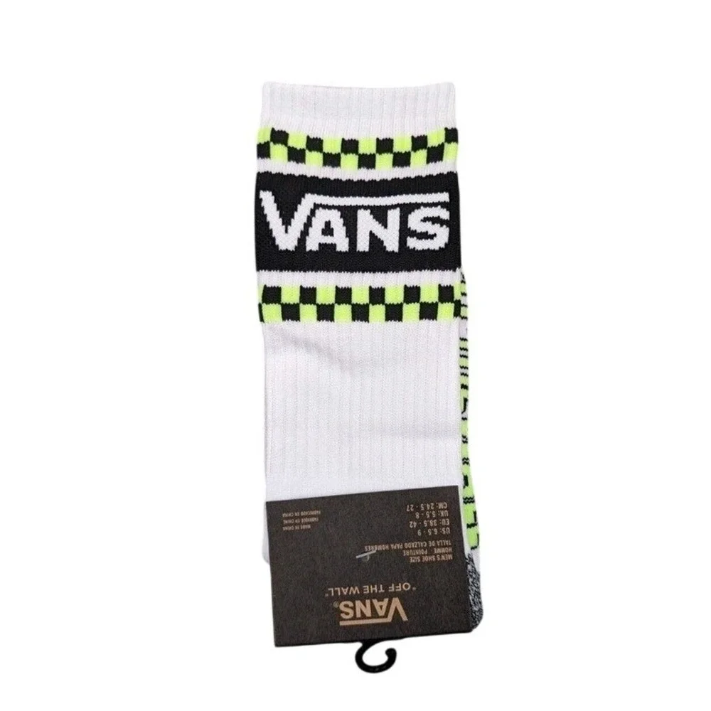 Vans Drop V Crew Socks Mens Womens 6.5-9 Black White Stripe Checkerboard‎ Logo